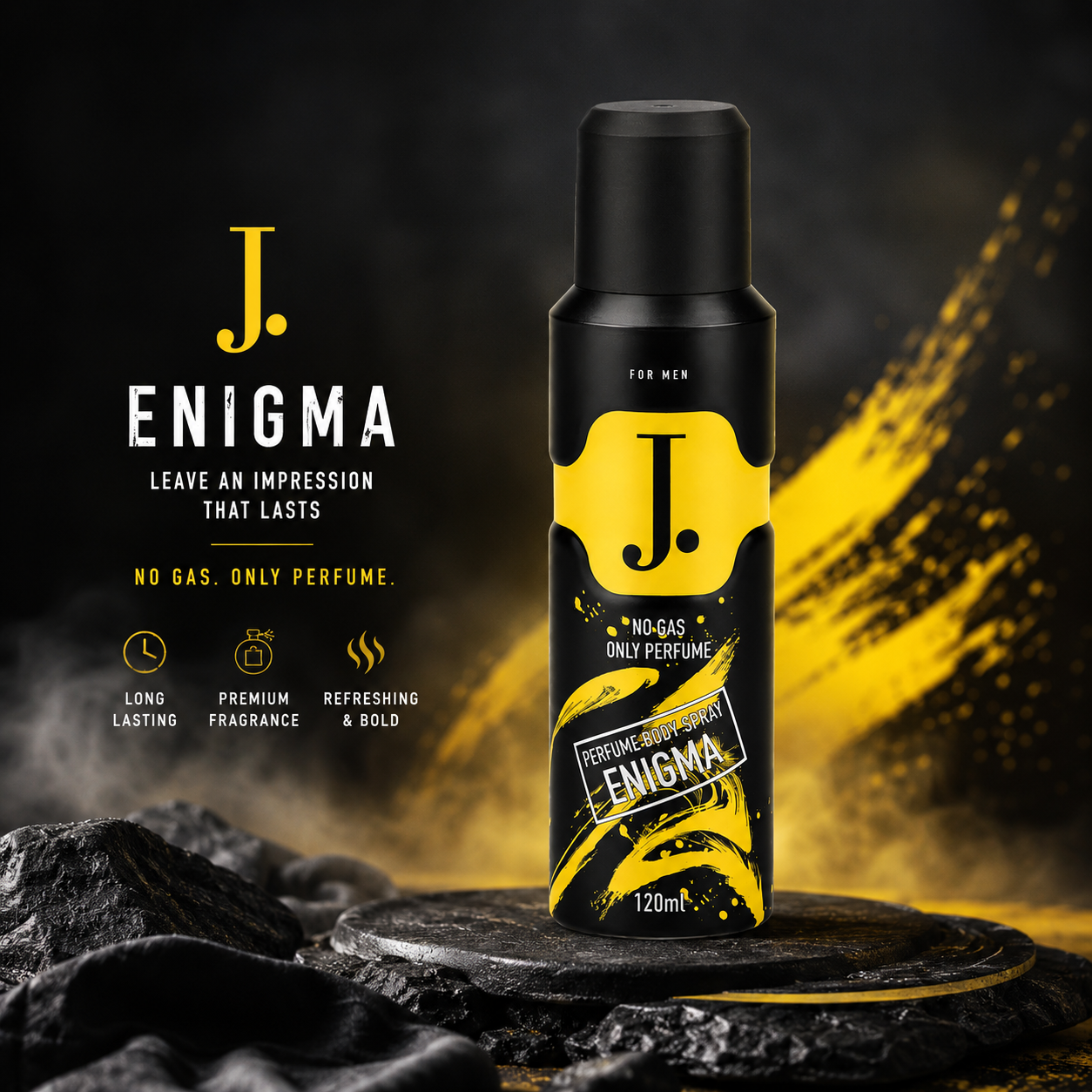 J. Enigma No Gas Perfume Body Spray 120ml for men with long-lasting fragrance