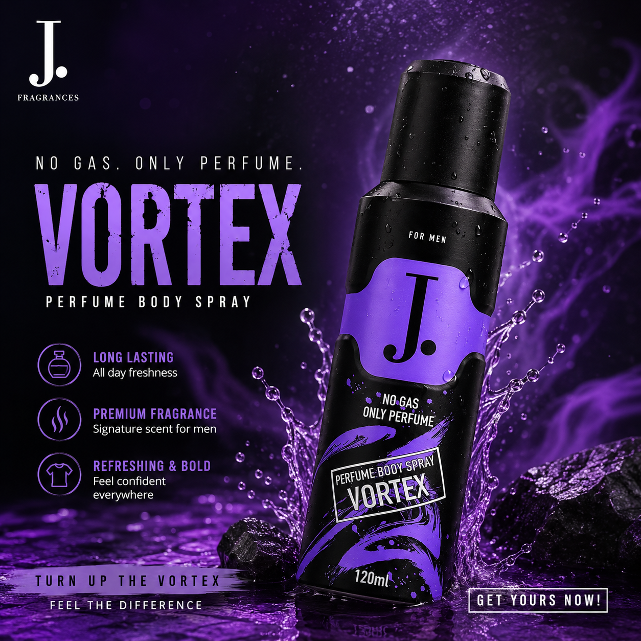 Buy Original J. Vortex No Gas Perfume Body Spray for Men 120ml Online in Pakistan | Best Price at Poshak Mahal