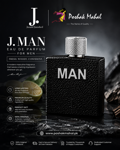 J. Man Eau de Parfum for Men 100ml by Junaid Jamshed – Poshak Mahal