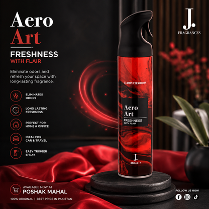 Original J. Aero Art Air Freshener 300ml featuring a premium trigger spray bottle with long-lasting fragrance for home, office, and car at the best price in Pakistan from Poshak Mahal.