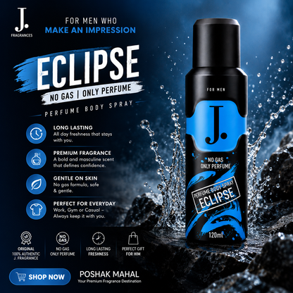 Junaid Jamshed Eclipse No Gas Body Spray 120ml for Men with Long Lasting Perfume Fragrance – Original Product – Poshak Mahal
