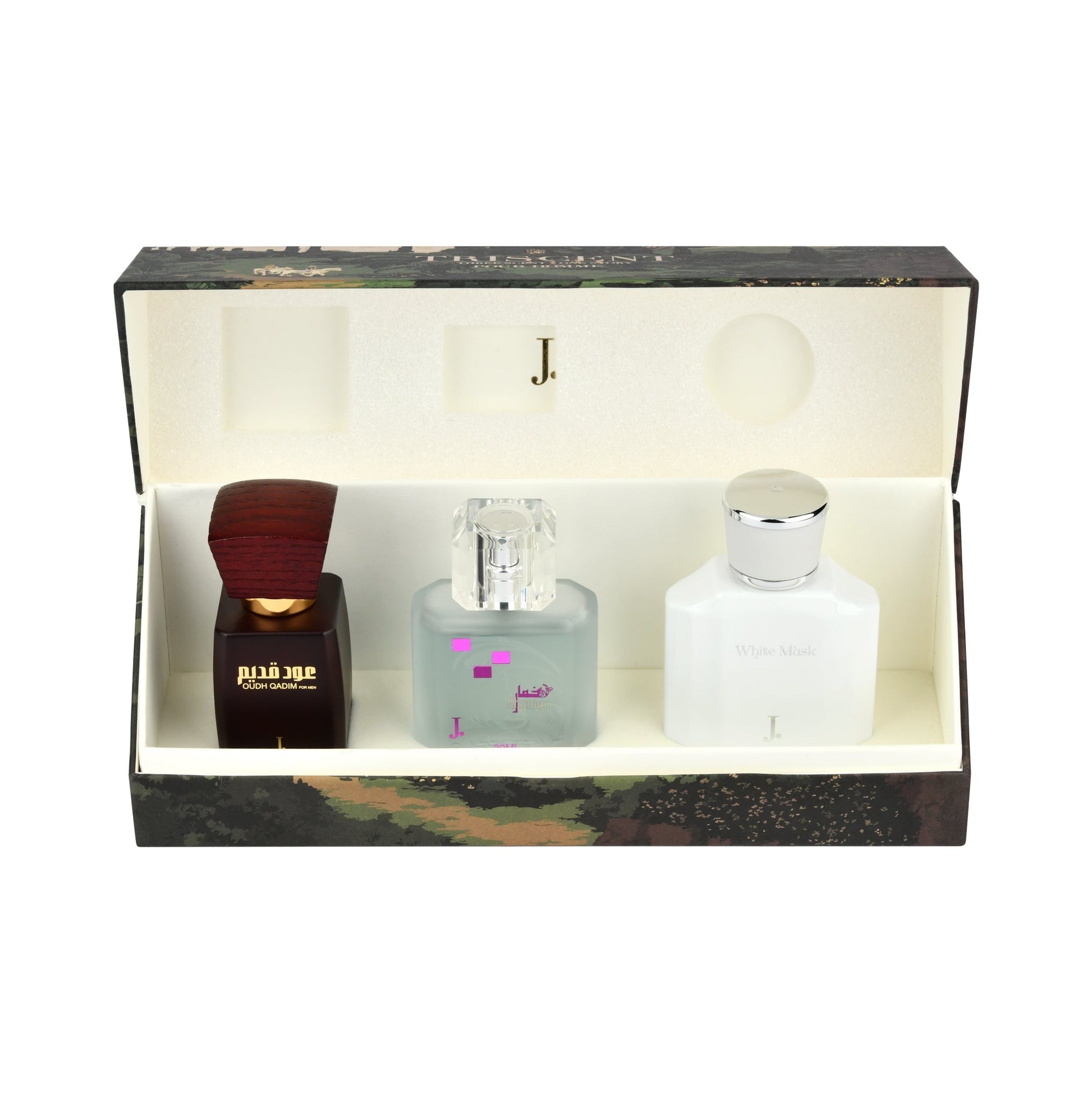 Junaid Jamshed J. Triscent Pour Homme Gift Set with three 30ml men's Eau de Parfum bottles