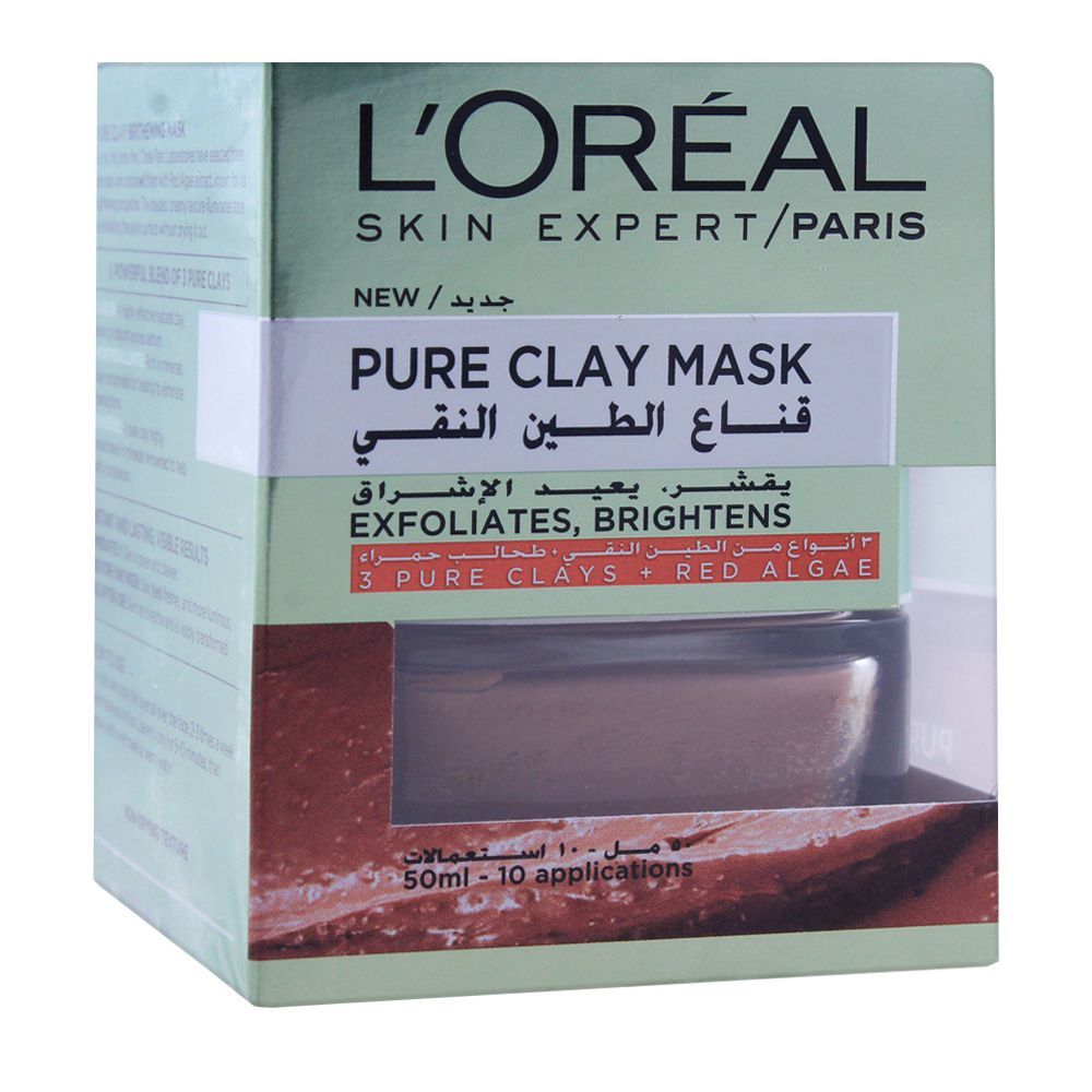 L'Oreal Paris Pure Clay Mask, Exfoliates & Brighten, 50ml