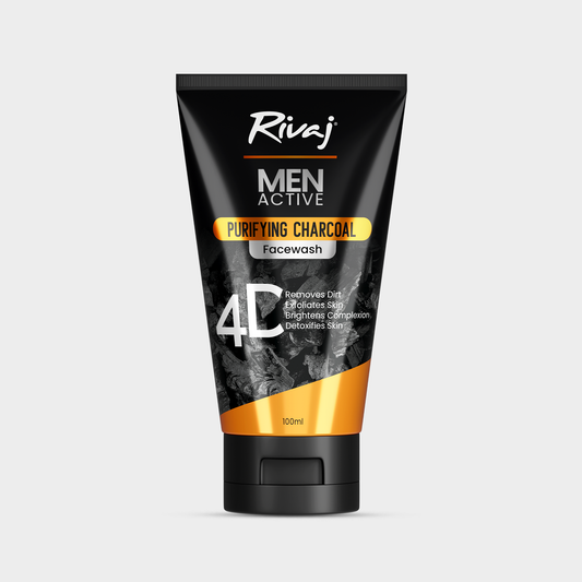 Rivaj Men Active Purifying Charcoal Face Wash 100ml bottle – deep cleansing men’s face wash with activated charcoal