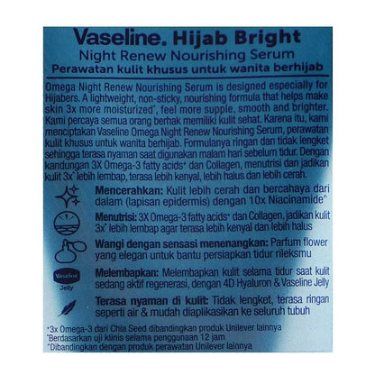 Vaseline Hijab Bright 3X Omega Night Renew Nourishing Serum, 180ml