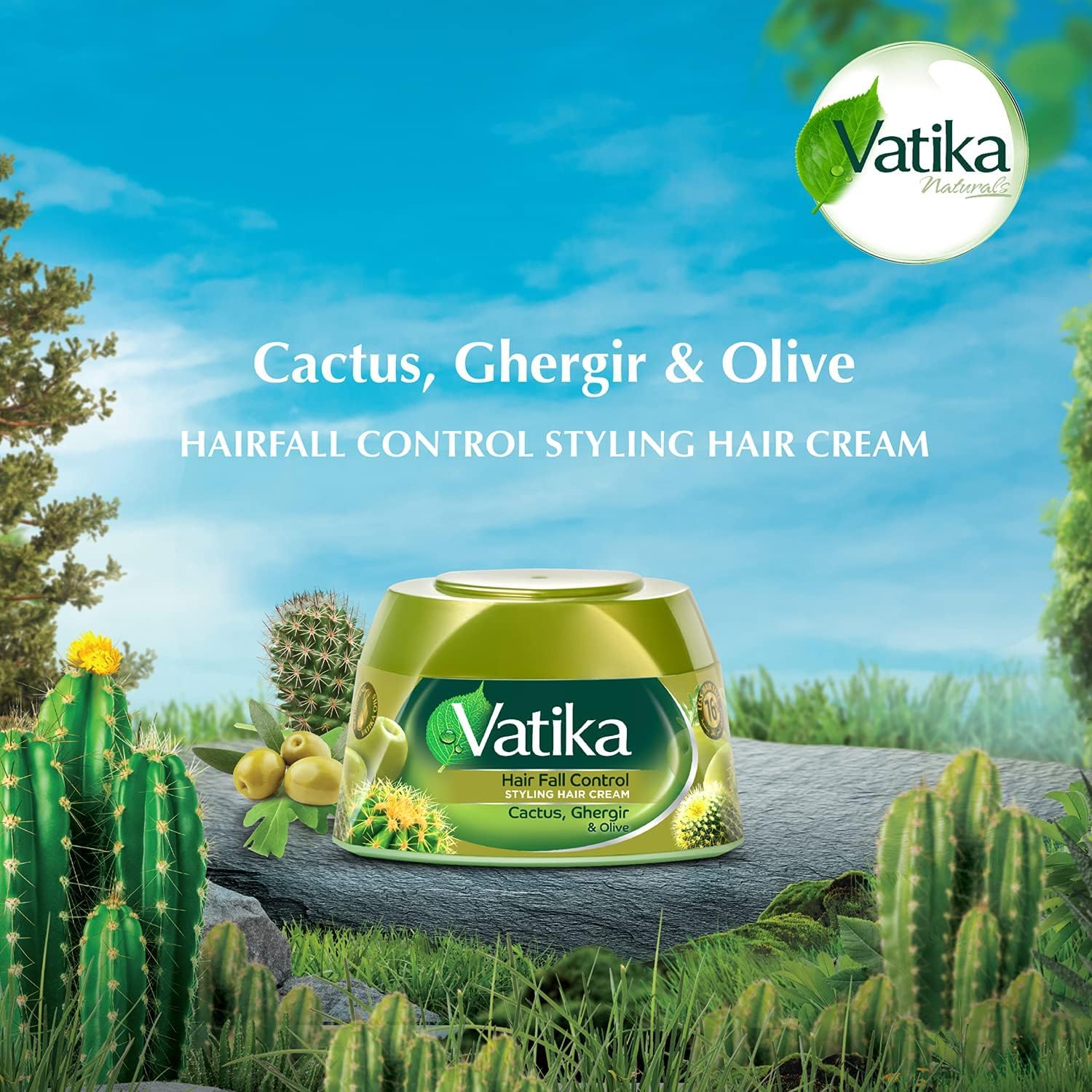 Vatika Naturals Anti-Hair Fall Conditioner Cream  Enriched With Ghergir, Cactus & Olive  Strengthens & Nourishes Weak Hair - 140 ml