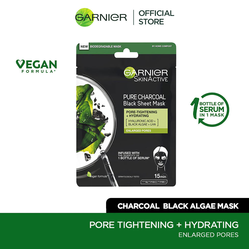 Garnier - Skin Active Pure Charcoal Black Algae Tissue Face Mask - Pore Tightening 28g